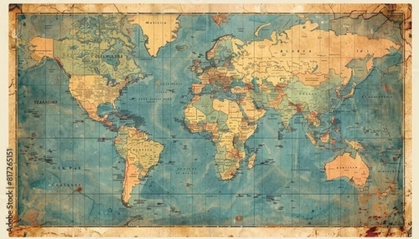 Fototapeta Image of the world map as seen from the top