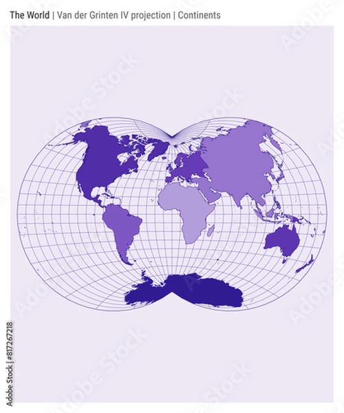 Fototapeta World Map. Van der Grinten IV projection. Continents style. High Detail World map for infographics, education, reports, presentations. Vector illustration.