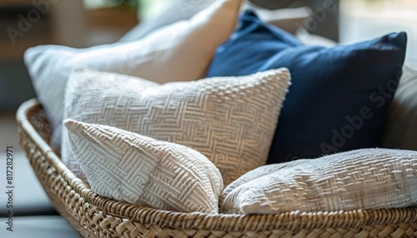 Fototapeta Pillows in a basket, as seen from an angle