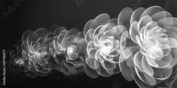 Fototapeta A grayscale image of multiple flowers made of smoke on a black background. AIG51A.