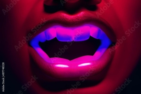 Fototapeta Weird neon glowing lips