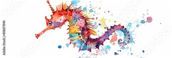 Fototapeta Whimsical Seahorse Illustration on White Background for Kids Generative AI