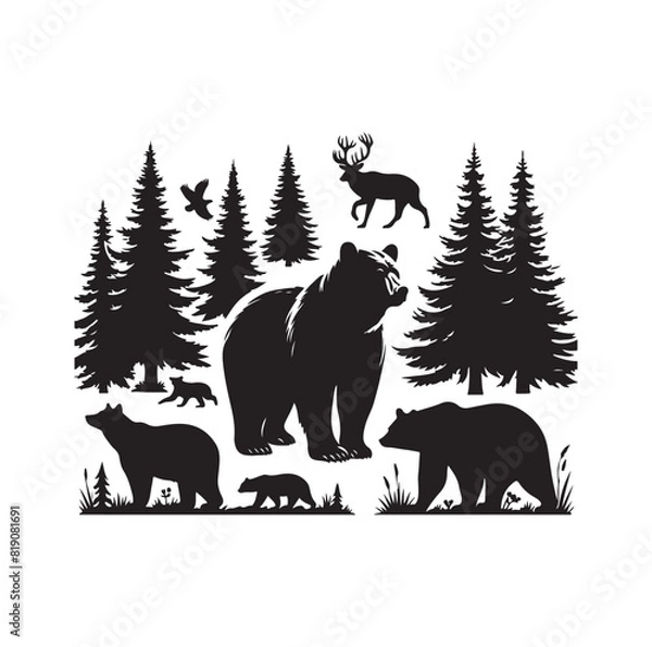 Fototapeta bear silhouette isolated on the white background vector illustration