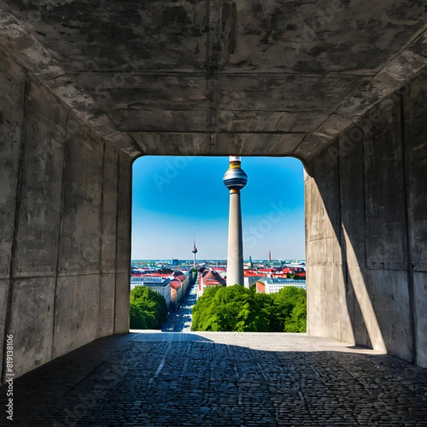 Fototapeta Berlin with TV tower, Spree, ai-generatet