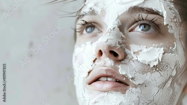 Fototapeta Conceptual shot of healthy skin illustrated with a white ceramic like material cracking exposing skin