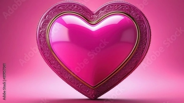 Fototapeta A bright pink heart with a smooth, shiny surface, set against a matching pink background. The heart appears soft and inviting, with its vibrant color making it stand out prominently