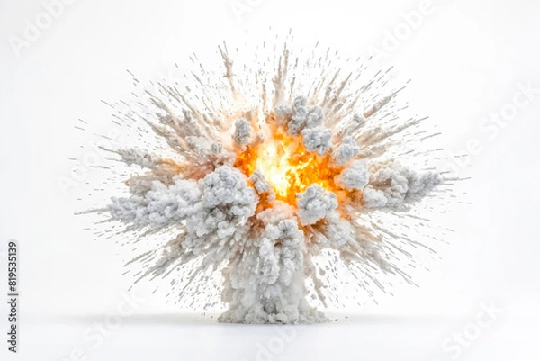 Fototapeta Realistic Explosion with Smoke and Fire on White Background