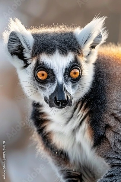 Fototapeta Ring-tailed lemur, lemur catta. Adult portrait, real time