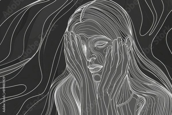 Fototapeta Detailed drawing of a woman with long flowing hair. Suitable for beauty and fashion concepts