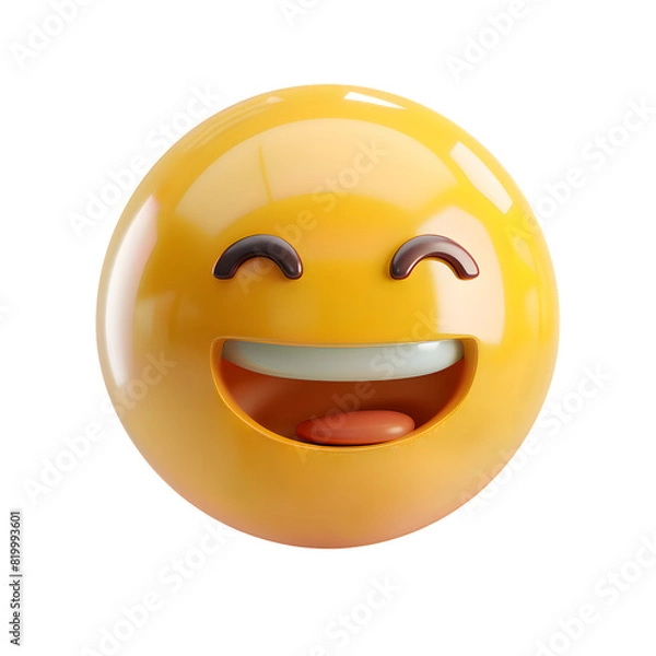 Fototapeta 3D cute yellow smile icon isolated on transparent background