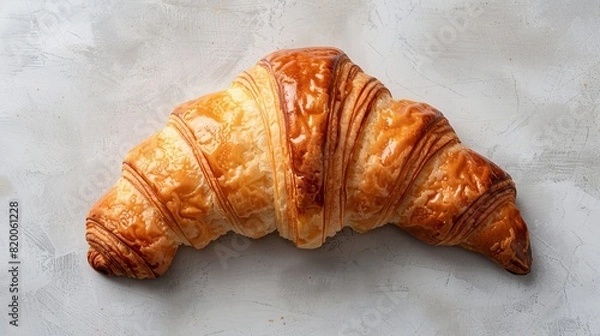 Fototapeta Crisp top view of a croissant, studio lighting highlighting flaky texture, clear isolated background for a clean advertising look