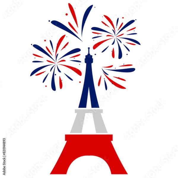 Fototapeta Eiffel tower and fireworks around it - vector