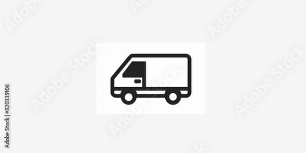 Fototapeta Minimalist illustration of a semi-truck in black and white with a sun icon.