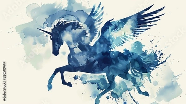 Fototapeta Winged horse flat design front view theme ancient myths water color Monochromatic Color Scheme