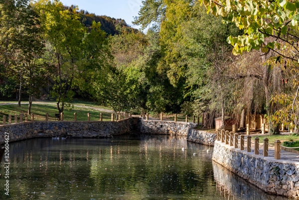 Fototapeta It is a very beautiful lake among the greenery in Atatürk Arboretum.