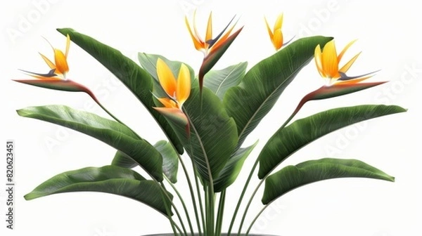 Fototapeta tropical plants Strelitzia in a pot on white background