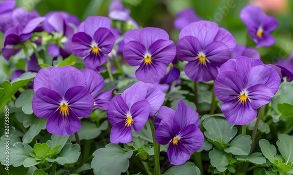 Fototapeta multiple purple Viola tricolor flowers , Generative AI