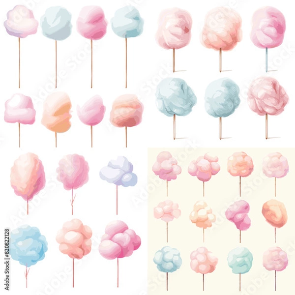 Fototapeta Cotton candy. Kids sugar yummy snack. illustration isolated on white background. Illustration of sugar fluffy cloud on stick