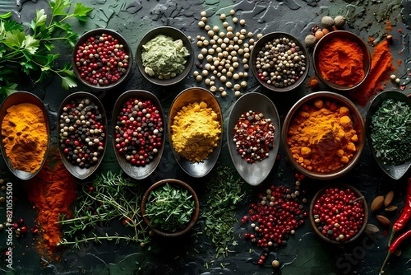 Fototapeta Flavors and Aromas: Abundance of Spices and Herbs