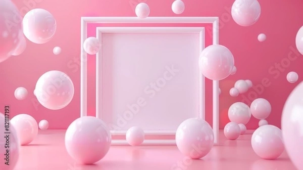 Fototapeta Rendering in 3D white pink scene blank interface abstract geometric shapes