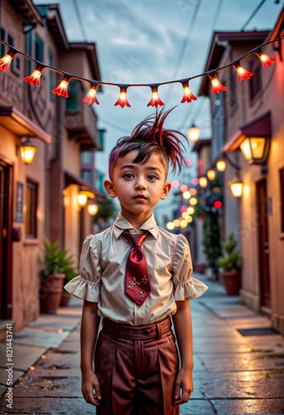 Fototapeta Little Boy in a red tie. Generative AI