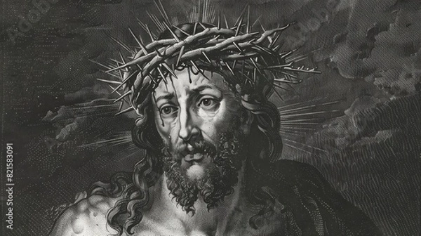 Obraz ancient engraving of christ crowned with thorns vintage religious illustration