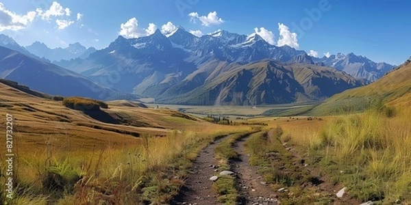 Fototapeta View of wild Kazbegi mountain range