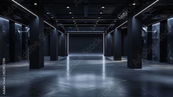 Obraz Studio with dark background, professional lighting, modern flooring, and generative AI for high-end photography.