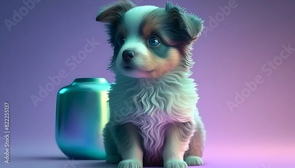 Fototapeta Enchanting 3D Rendered Chihuahua Puppy in Vivid Colorful Studio Setting