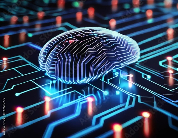 Fototapeta concept of artificial intelligence, biotechnology innovation, and machine learning are interconnected through neural circuits and electronic cyber brains in quantum computing systems.  generative ai