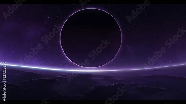 Fototapeta Abstract background of purple star field with solar eclipse.