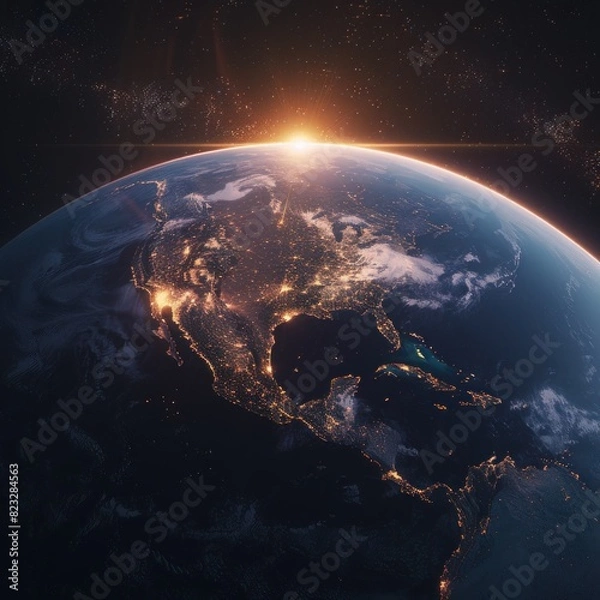 Fototapeta Planet earth globe view from space showing realistic earth surface