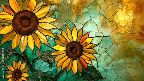 Fototapeta Sunflowers stained glass background wallpaper