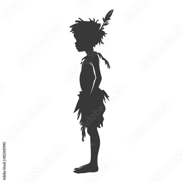 Fototapeta Silhouette native African tribe little boy black color only