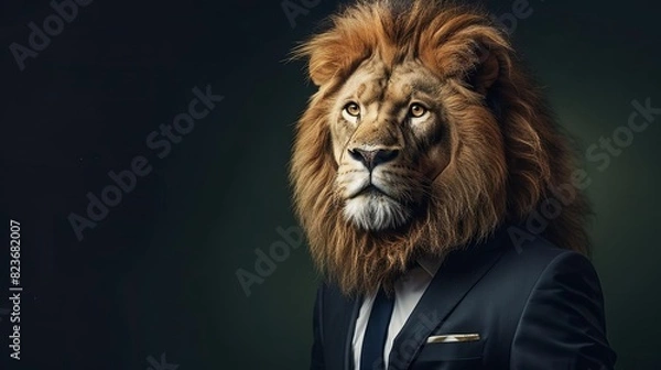 Fototapeta regal lion in corporate attire majestic animal leader portrait in executive studio setting