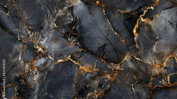 Fototapeta Black and gray marble texture with gold veins