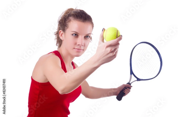 Fototapeta Woman tennis player isolated on white