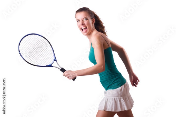 Fototapeta Woman tennis player isolated on white