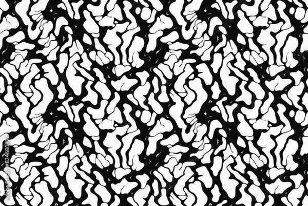 Fototapeta Dynamic black and white abstract pattern with organic, flowing shapes, creating a modern and seamless design for artistic decoration projects.