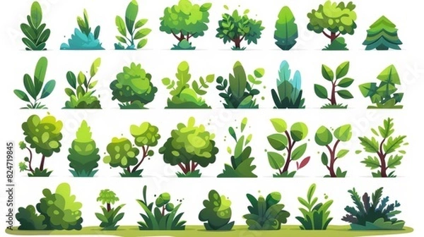 Fototapeta Isolated modern illustration elements of bushes in cartoon form