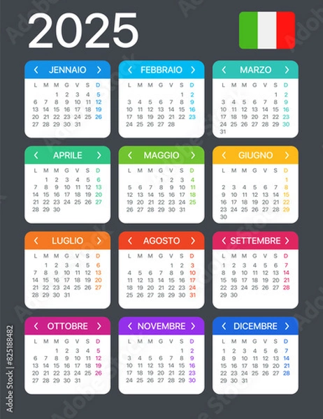 Fototapeta 2025 Calendar - vector template graphic illustration - Italian version