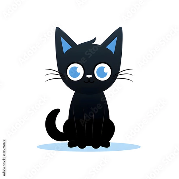 Obraz Black Cat with Blue Eyes on White Background