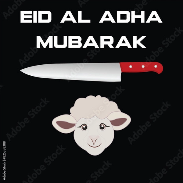 Fototapeta Eid al Adha Mubarak celebration poster with sheep and knife in vector format.