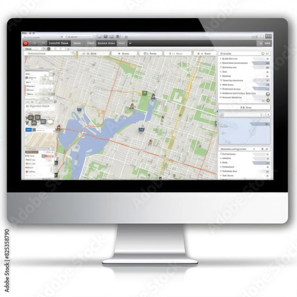 Fototapeta generated illustration of  monitor with gps navigator icon and map