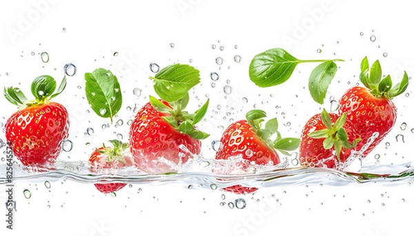 Fototapeta  "Isolated Strawberry and Slice Vector Stock: Fresh Fruit Floating on White"