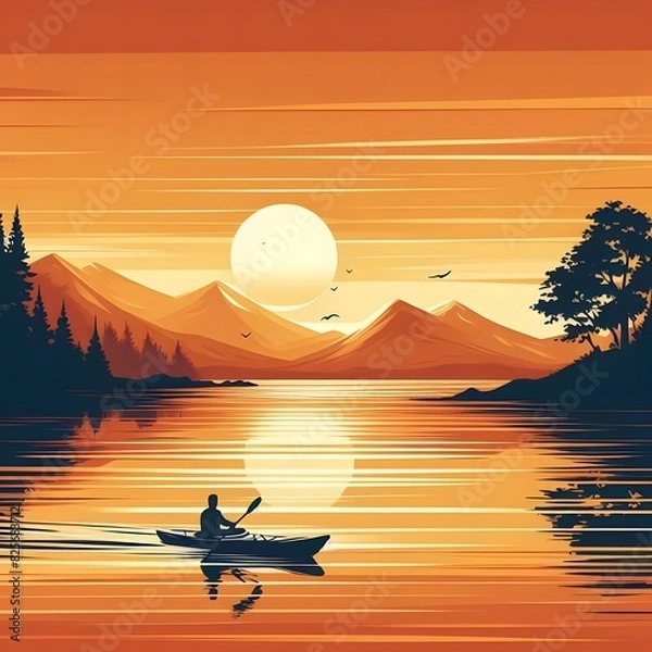 Fototapeta Serene Kayaking Adventure Exploring Nature's Beauty on Tranquil Waters  Microstock Image