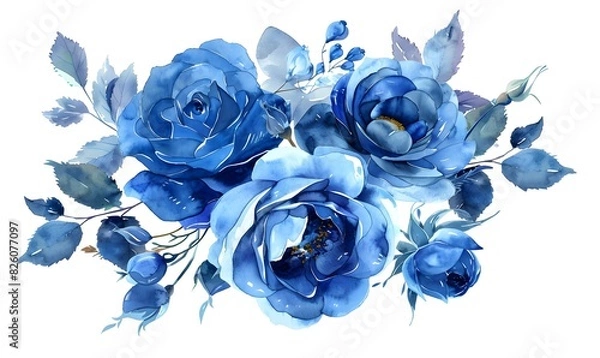 Fototapeta bouquet of blue colored flowers bouquet of blue roses suitable for paint a watercolor , Generative AI