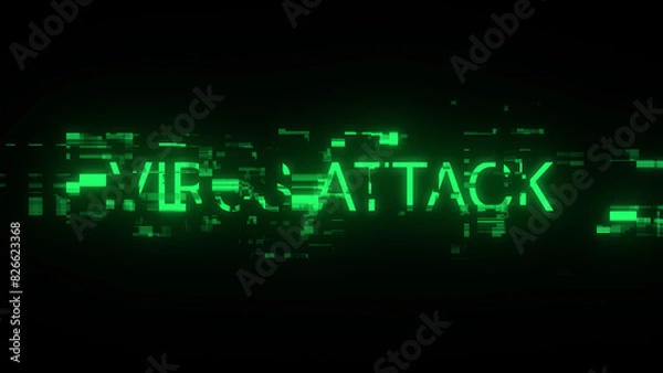 Fototapeta 3D rendering virus attack text with screen effects of technological glitches