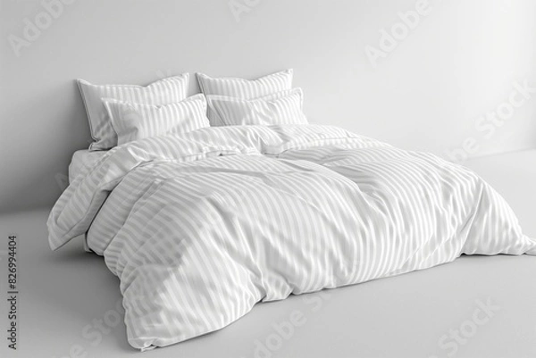 Obraz comfortable bed, white sheets and pillows in a room, featuring flooring and a rectangular bed frame