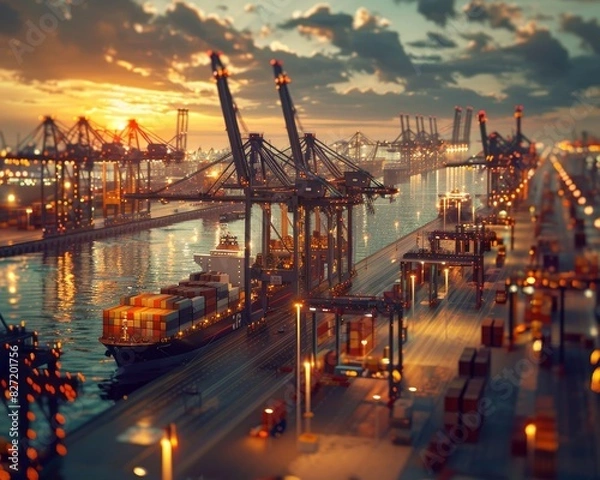 Fototapeta Port with Container Ships  Global trade and logistics, showcasing the scale of industrial operations